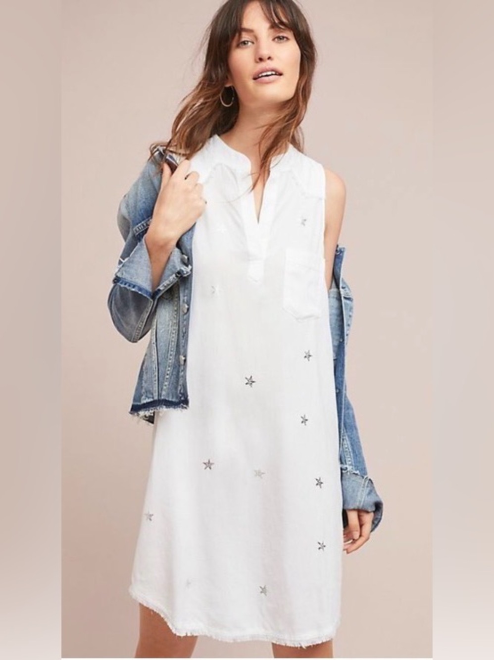 Cloth & Stone Women’s Metallic Star Printed Feminine Sleeveless Shift Mini Dress
